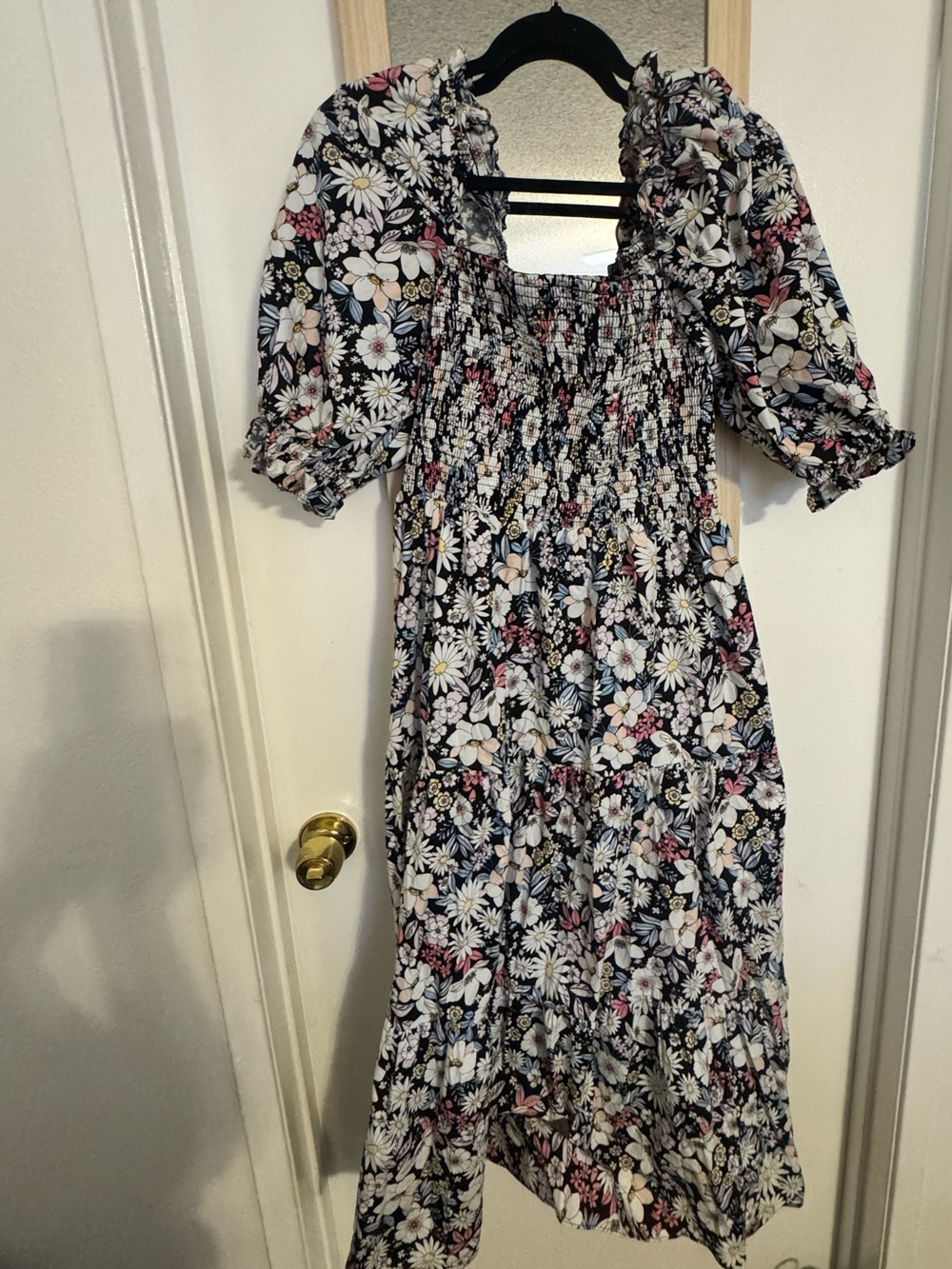 Rachel Parcell Navy Floral Smocked Midi Dress with Pink and White Accents - Picture 2 of 2